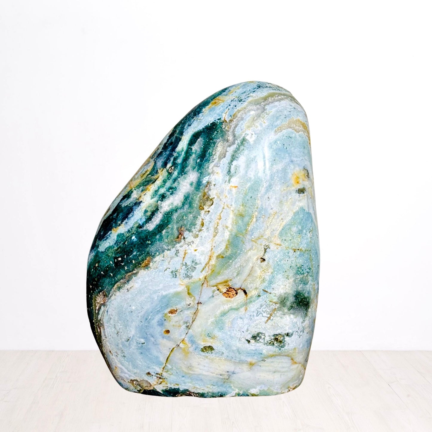 XL Polished Ocean Jasper Freeform – Cascading Green & Golden Veins (62.2 lbs / 28.2 KG) – Natural Stone for Home Decor & Spiritual Balance