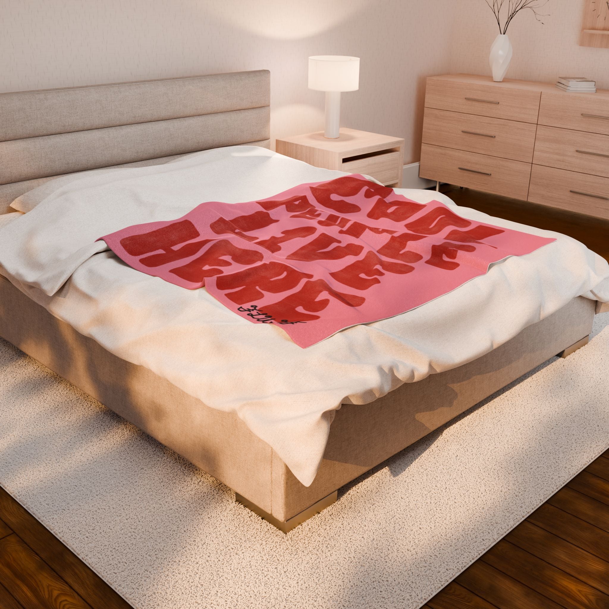 Plush Blanket — "Cool People Live Here" Pink Velveteen Throw