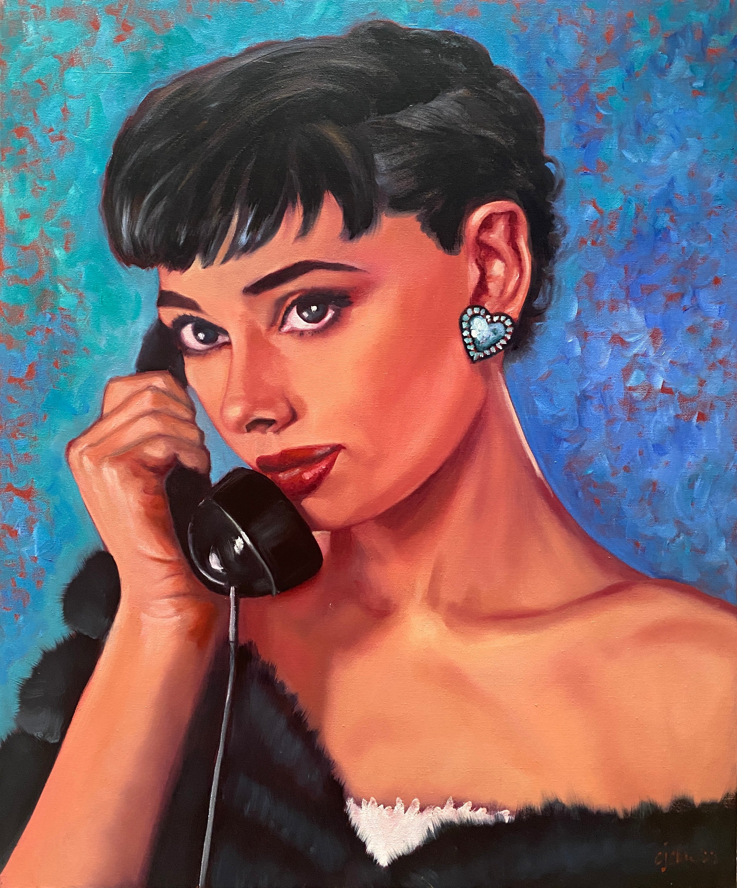 Audrey on Phone by Tina Clare