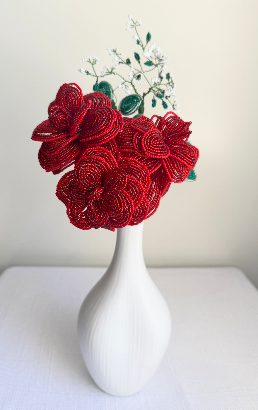 Crimson Bloom Floral Sculpture - Doris S Gameiro