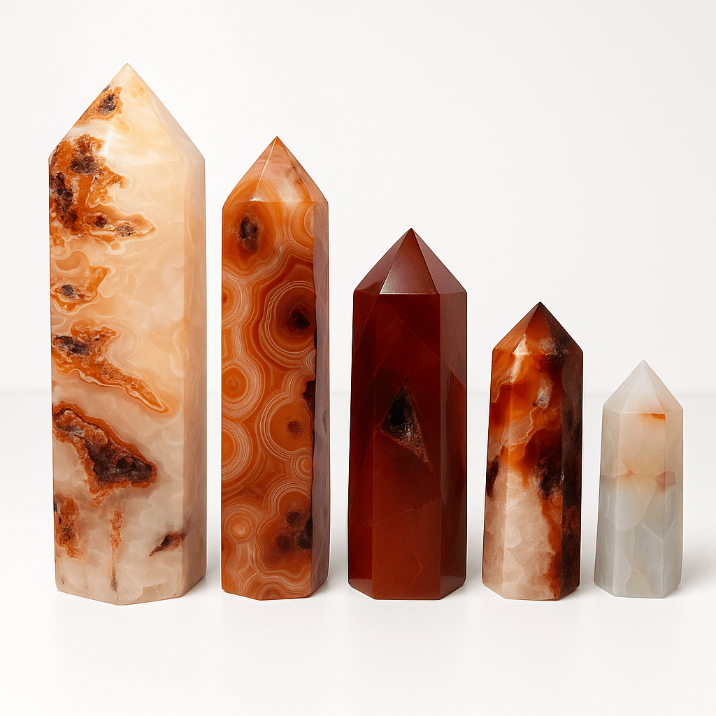 Handpicked Carnelian Agate Akik Obelisk Tower – 2.5” to 8”+ Variants